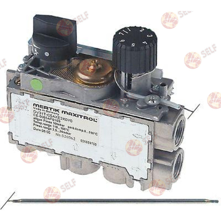 Mertik gaz termostatı, maks. sıcaklık 340°C, 100-340°C, alttan gaz girişi 3/8", yandan gaz çıkışı 3/8" - 4920079 | Self Endüstri