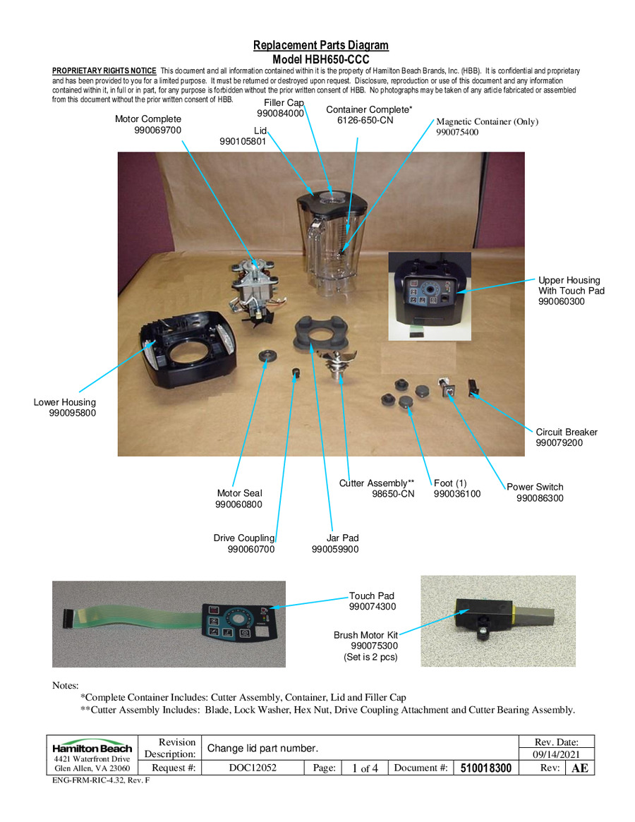 Hamilton Beach HBH650-CCC - Replacement Parts Diagram